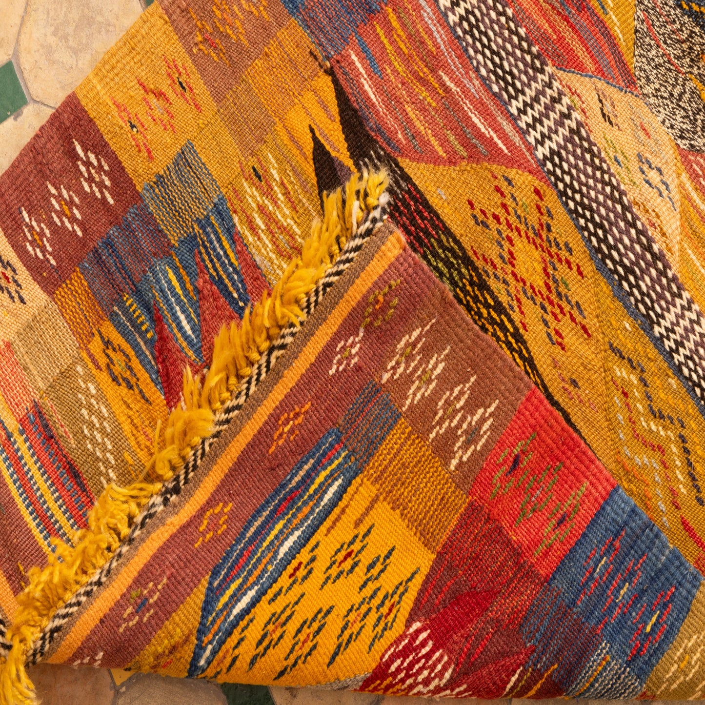 Moroccan Corridor Rug - Handwoven Runner - Bold Diamond Patch Design