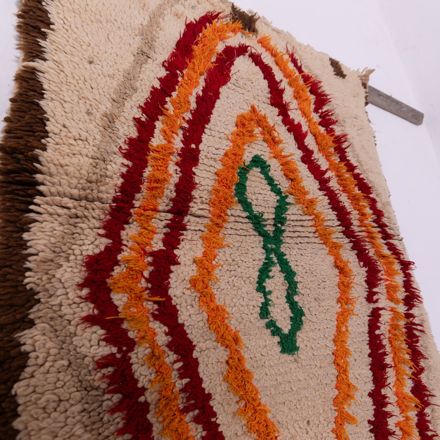 Vintage Azilal Rug - Moroccan Handwoven Wool Runner - Bold Diamond Tribal Design in Red & Orange