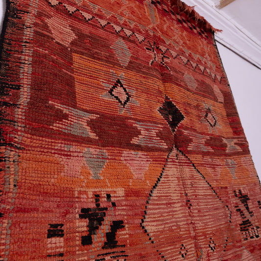 Vintage Moroccan Berber Rug – Handwoven Wool Kilim with Deep Red & Earthy Tones – Unique Bohemian Tribal Carpet