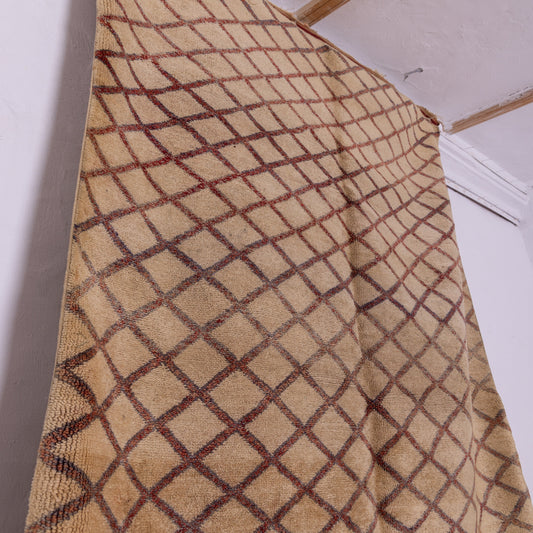 Vintage Moroccan Beni Ourain Rug – Authentic Handwoven Wool Carpet – Geometric Lattice Pattern – Rustic Boho & Minimalist Home Decor