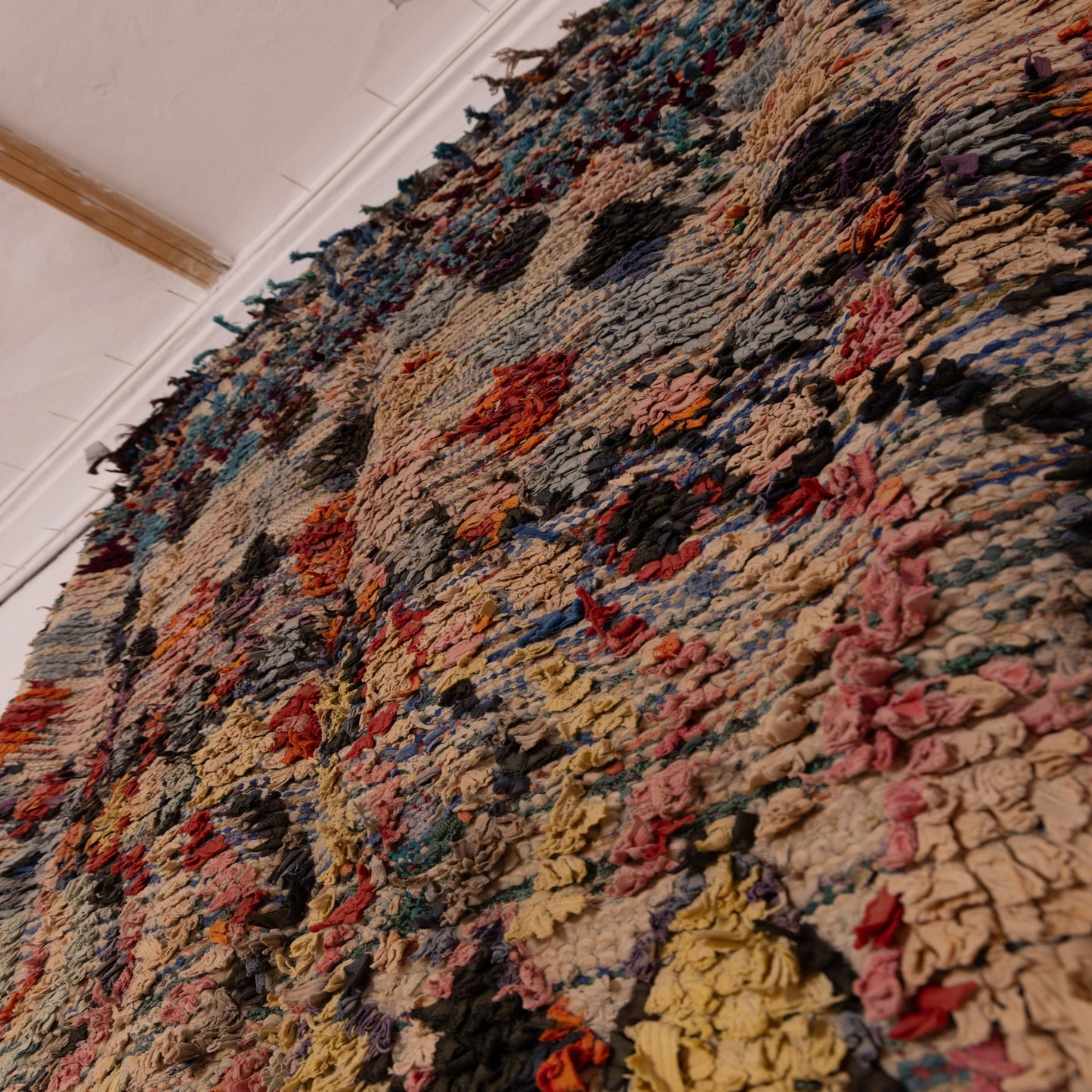 Vintage Moroccan Boucherouite Rug – Handwoven Berber Carpet with Geometric Diamond Patterns