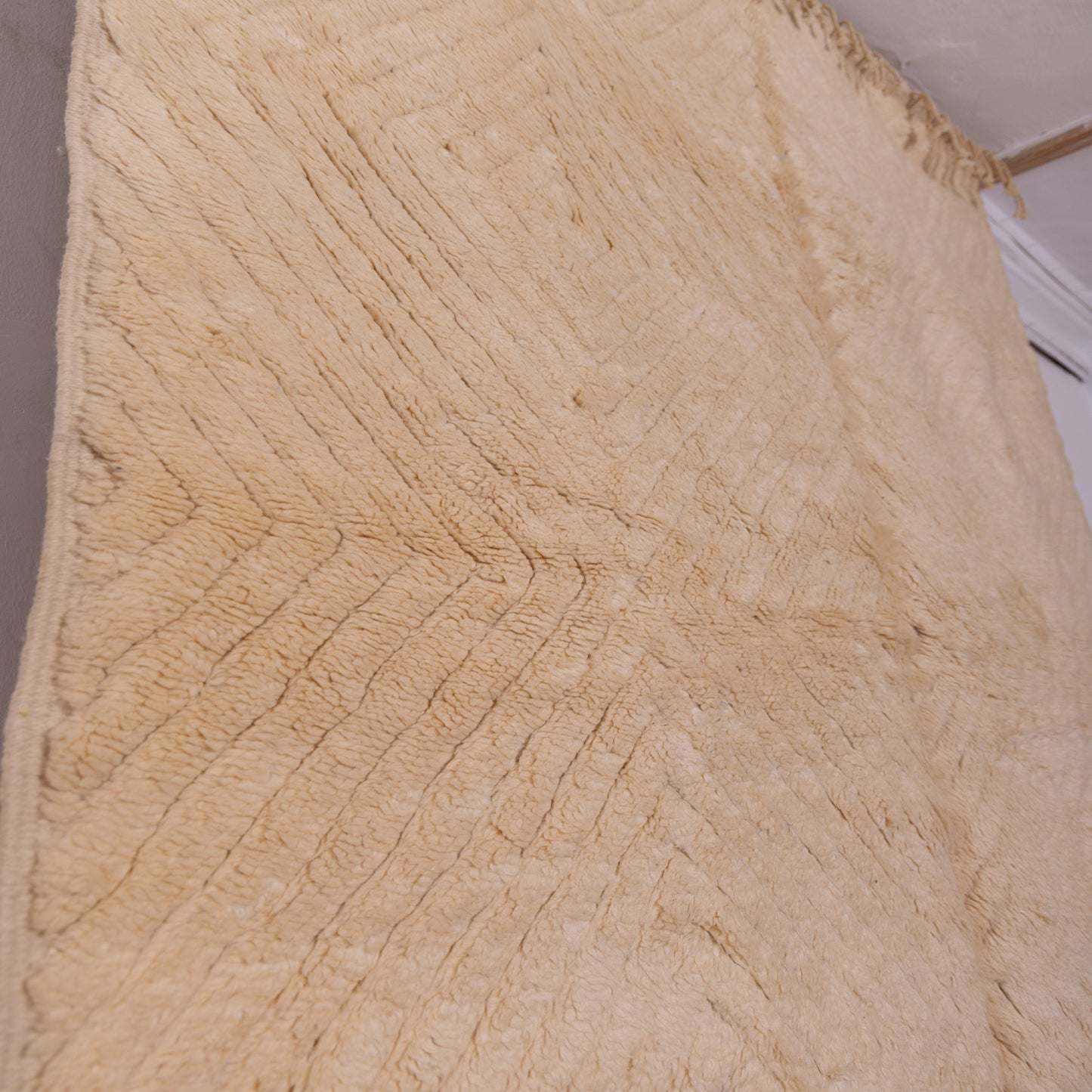 Handmade Mrirt Rug – 100% Wool Moroccan Berber Carpet – Cream Textured Chevron Wool Rug – Luxury Minimalist & Modern Home Decor