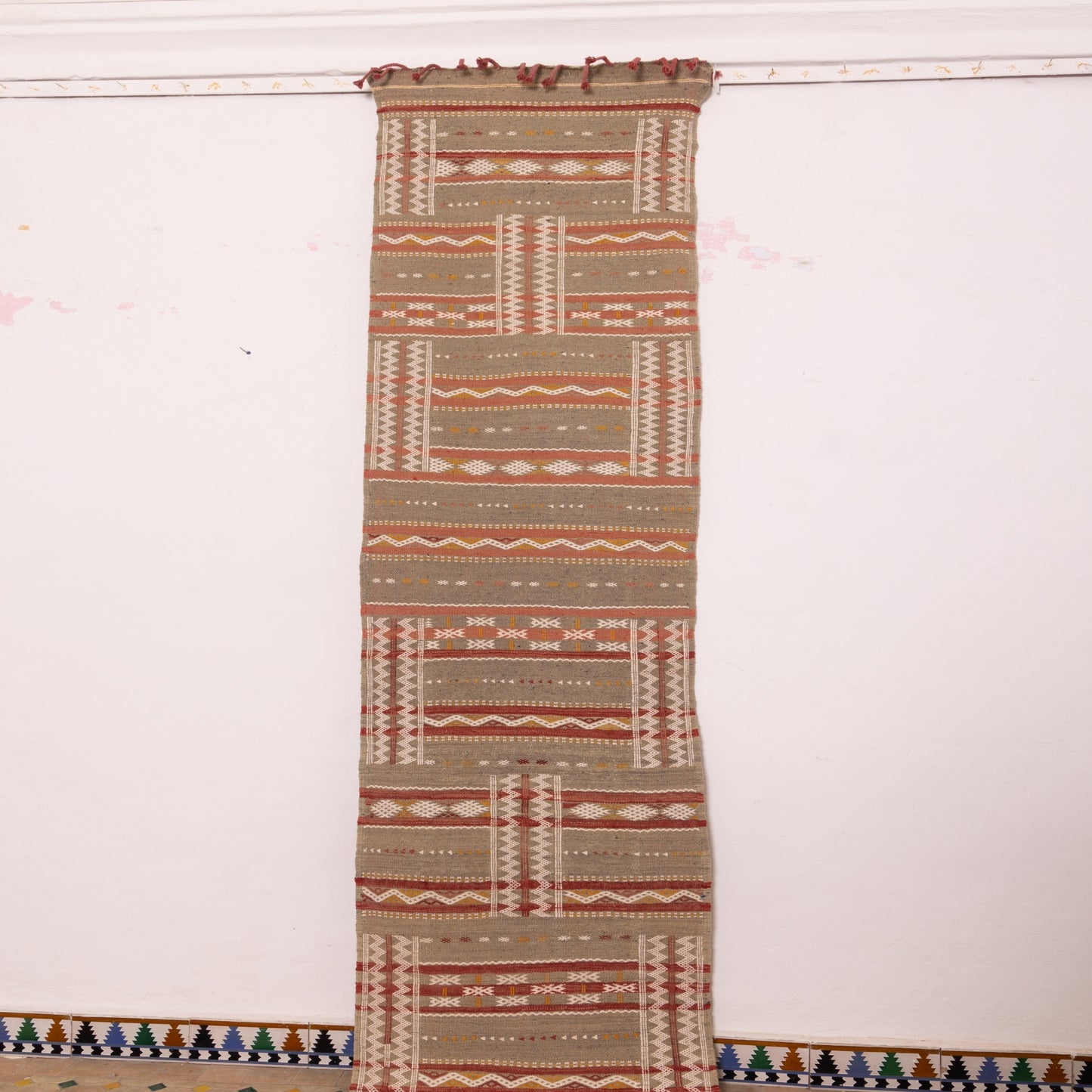 Striped Geometric Corridor Rug - 100% Wool Handwoven Runner