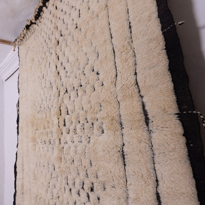 Handmade Mrirt Rug – 100% Wool Moroccan Berber Carpet – Cream & Black Geometric Wool Rug – Luxury Modern & Boho Home Decor