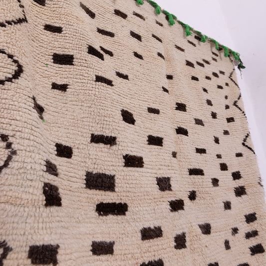 Minimalist Vintage Azilal Rug - Handwoven Moroccan Wool Runner with Black Dots & Diamonds - Berber Neutral Boho Decor