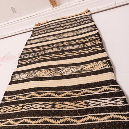 Black & Ivory Wool Corridor Runner - Modern Tribal Elegance