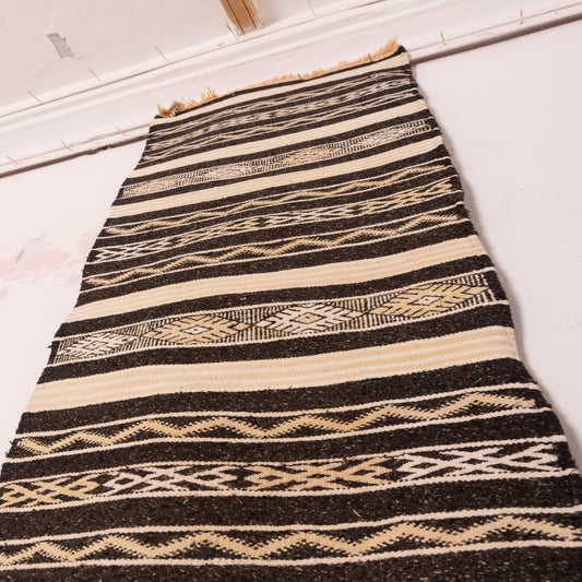 Black & Ivory Wool Corridor Runner - Modern Tribal Elegance