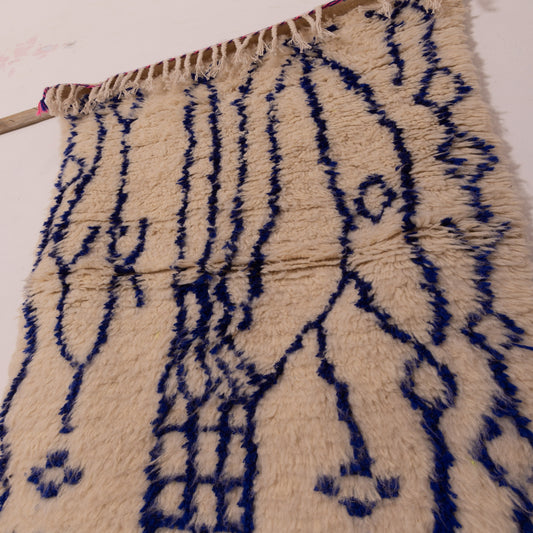 Abstract Blue Tribal Azilal Rug - Moroccan Handmade Wall Hanging - Wool & Cotton Berber Tapestry