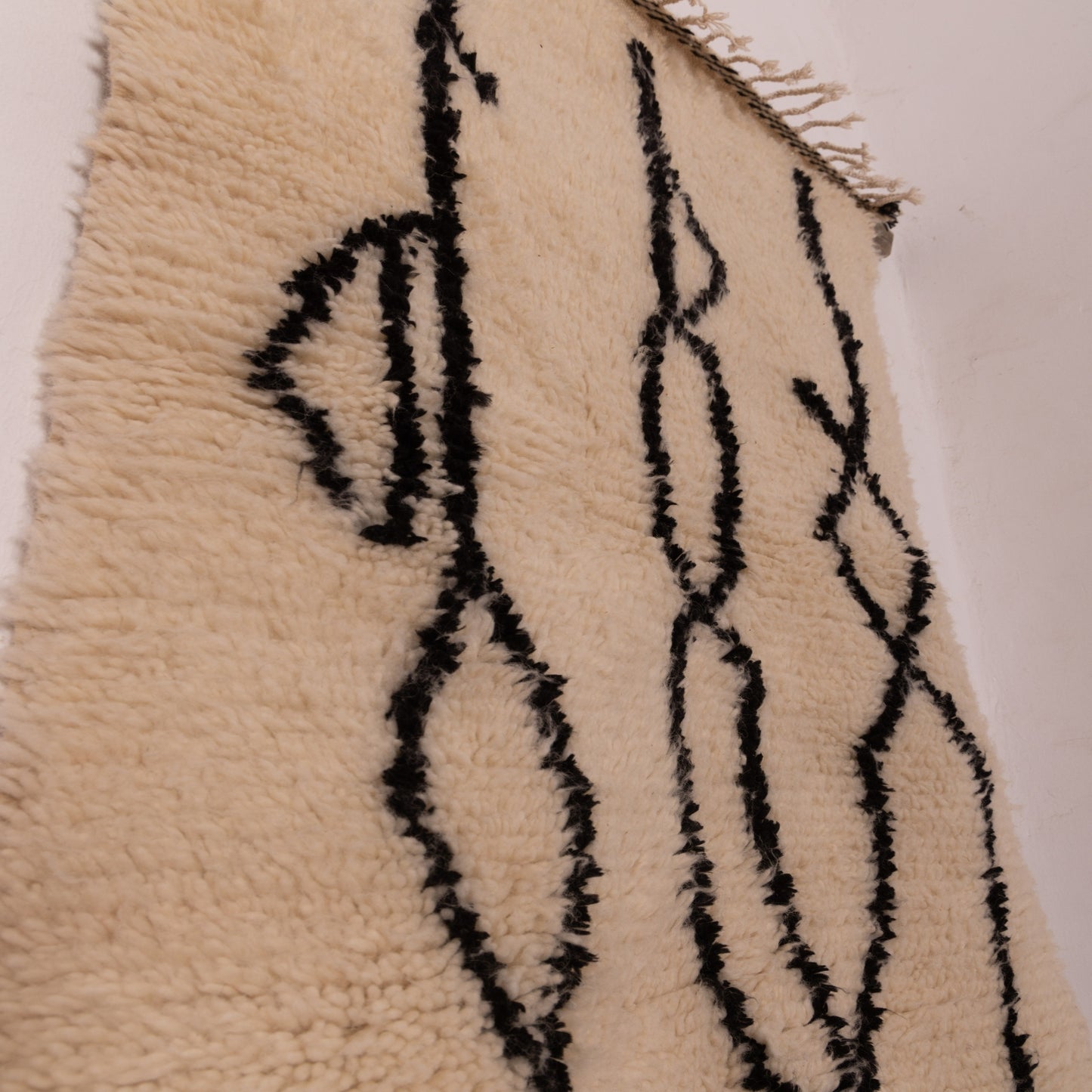 Abstract Line Art Moroccan Rug - Minimalist Black & Cream Wool Berber Runner - Handmade Azilal Wall Hanging