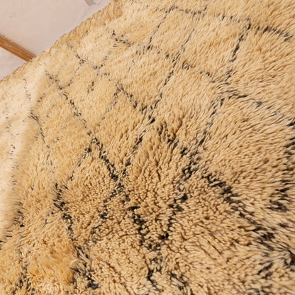 Vintage Beni Ourain Moroccan Rug | Thick Wool Diamond Grid Carpet | Handwoven Tribal Berber Rug | Golden Beige & Black | 100% Wool | Large Area Rug ;  12,47 ft  / 7,87 ft