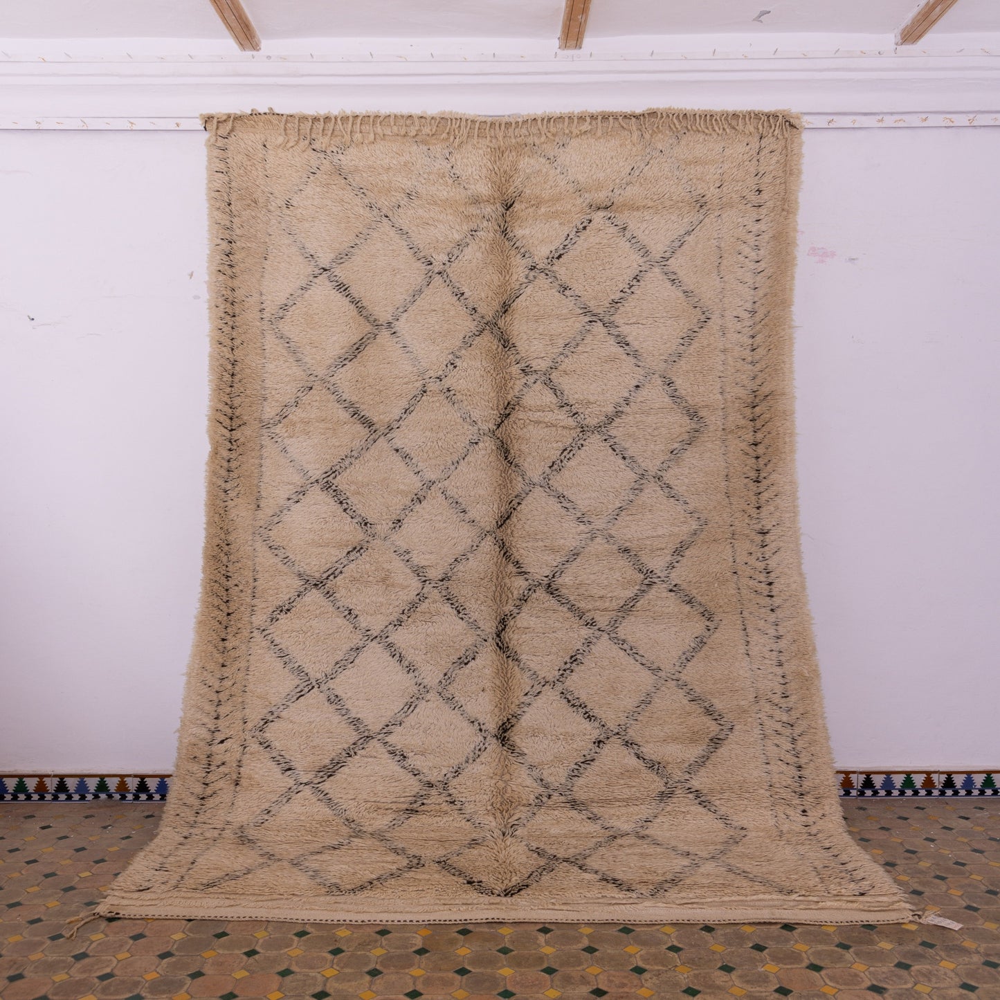 Large Vintage Moroccan Beni Ourain Rug | Authentic Handwoven Wool Carpet ; 12,30 ft  / 6,56 ft