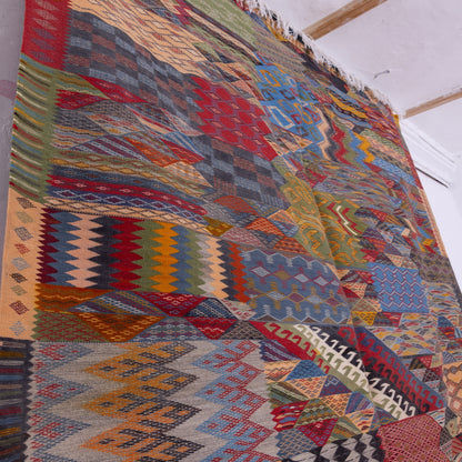 Handwoven Moroccan Akhnif Rug – Vibrant Berber Wool & Cotton Carpet ; 10,33 ft / 7,05 ft