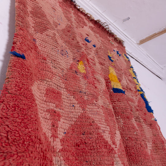 Vintage Boujad Rug – Moroccan Berber Handmade Wool Carpet, Faded Red & Earthy Tones, Unique Tribal Patterns, Bohemian Boho Chic Decor