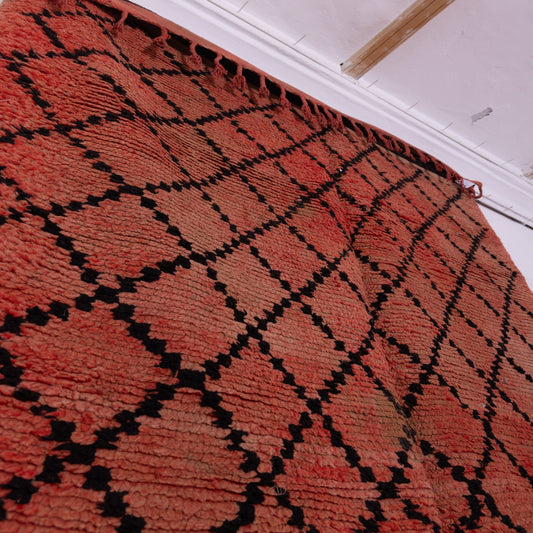 Vintage Moroccan Beni Ourain Rug – Handwoven Wool Diamond Lattice Carpet