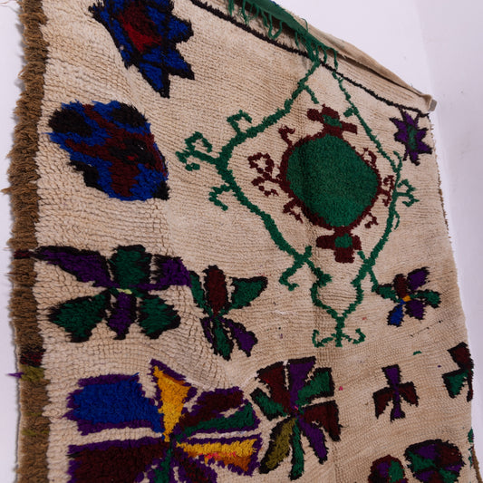 Vintage Azilal Wool Rug - Geometric Floral Fantasy - Handwoven Moroccan Art