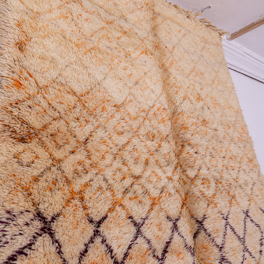 Vintage Moroccan Beni Ourain Rug – Large Handwoven Wool Berber Carpet – Geometric Diamond Pattern – Authentic Bohemian & Rustic Decor