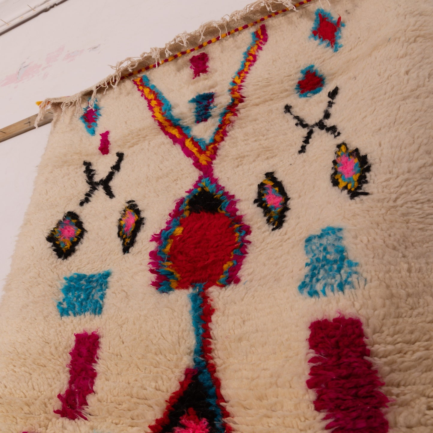Colorful Azilal Rug - Moroccan Handmade Wool & Cotton Carpet - Boho Tribal Wall Hanging or Small Area Rug