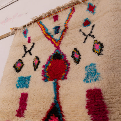 Colorful Azilal Rug - Moroccan Handmade Wool & Cotton Carpet - Boho Tribal Wall Hanging or Small Area Rug
