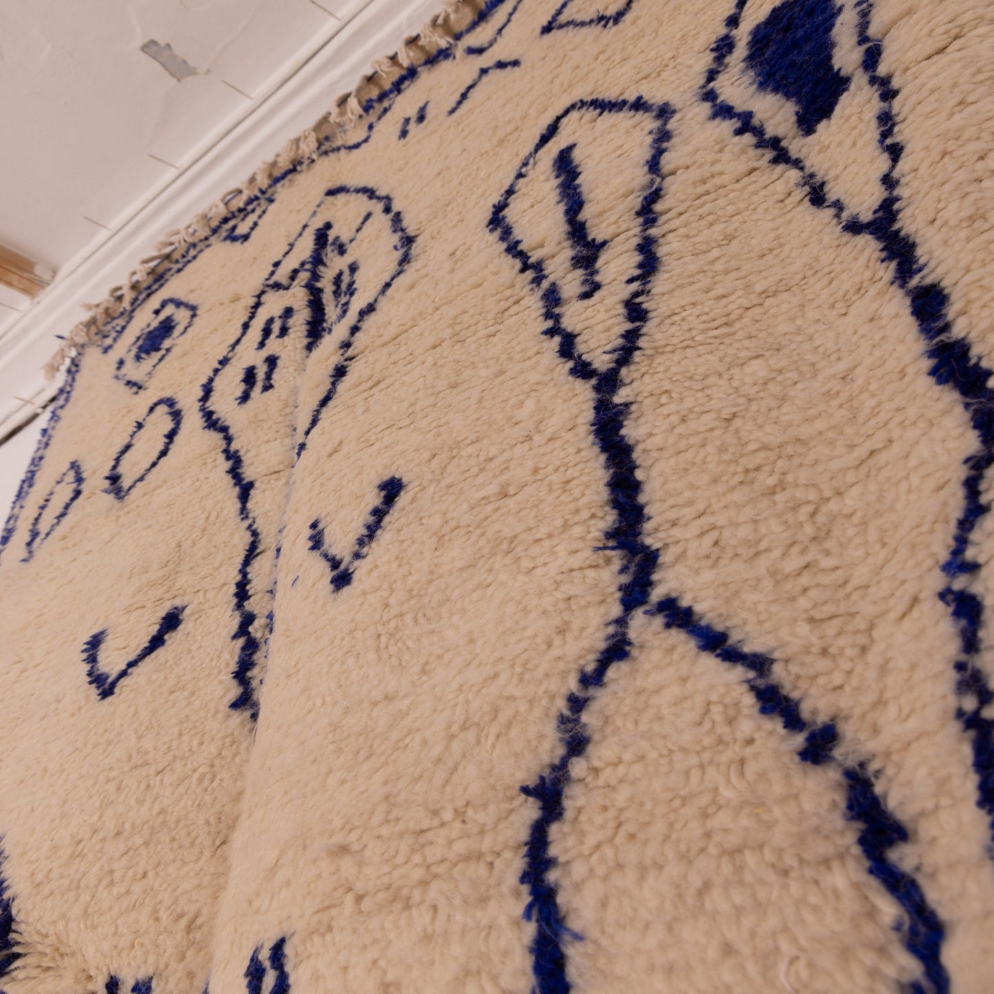 Blue Moroccan Azilal Rug - Handwoven Wool and Cotton Berber Carpet - Tribal Pattern - Contemporary Bohemian Decor
