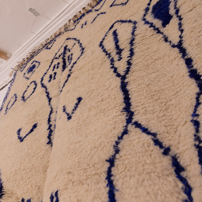 Blue Moroccan Azilal Rug - Handwoven Wool and Cotton Berber Carpet - Tribal Pattern - Contemporary Bohemian Decor