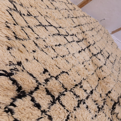 Vintage Moroccan Beni Ourain Rug – Handmade Wool Berber Carpet – Geometric Diamond Design ; 9,51 ft /  6,56 ft