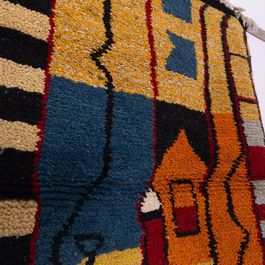 Vertical Symbol Boujad Rug – New Moroccan Wool Rug – Red, Yellow & Teal Tribal Design – Handwoven Boho Wall Hanging or Statement Rug