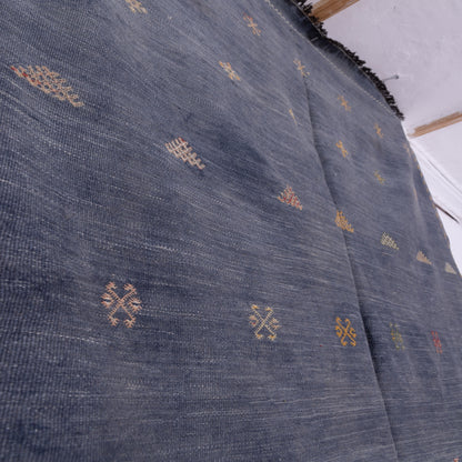 Handwoven Moroccan Akhnif Rug – Deep Blue Berber Wool & Cotton Carpet
