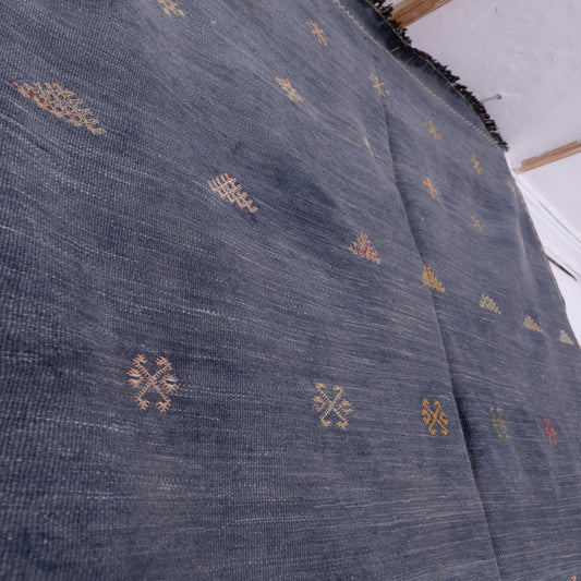 Handwoven Moroccan Akhnif Rug – Deep Blue Berber Wool & Cotton Carpet