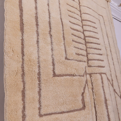 Handwoven Moroccan Wool Rug – Modern Geometric Line Pattern on Cream Background