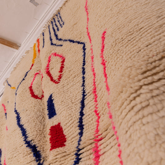 Colorful Abstract Azilal Rug - Modern Moroccan Wool & Cotton Carpet - Handmade Berber Art - Unique Tribal Floor or Wall Decor