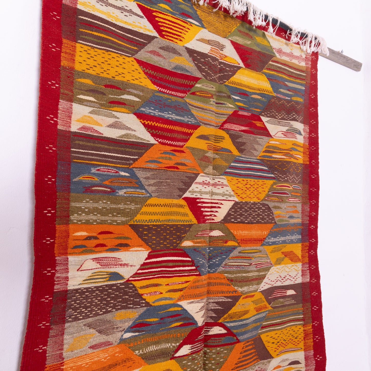 Authentic Moroccan Akhnif Rug – Handwoven Wool & Cotton Vintage-Inspired Kilim ; 6,73 ft / 3,44 ft