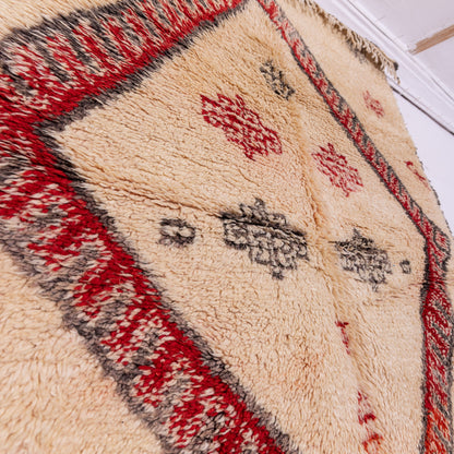 Authentic Vintage Moroccan Berber Rug | Handmade Wool Beni Ourain Carpet | Red & Black Tribal Diamond Design ; 8,53 ft / 6,07 ft