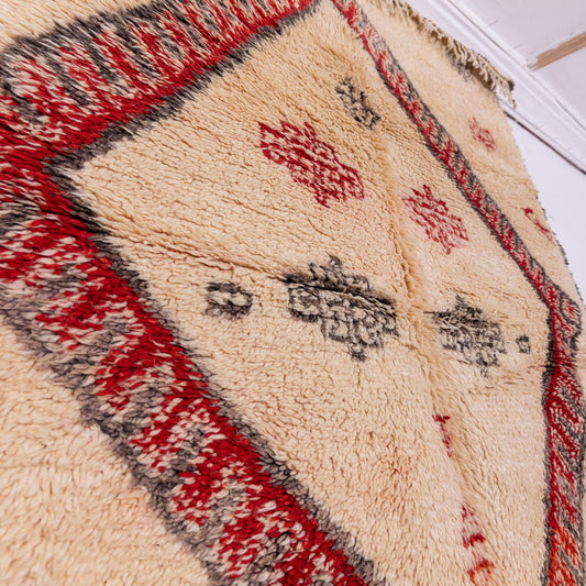 Authentic Vintage Moroccan Berber Rug - Handmade Wool Beni Ourain Carpet - Red & Black Tribal Diamond Design