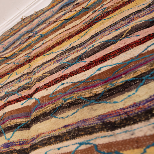 Vintage Moroccan Boucherouite Rug – Handwoven Berber Carpet with Tribal Geometric Patterns