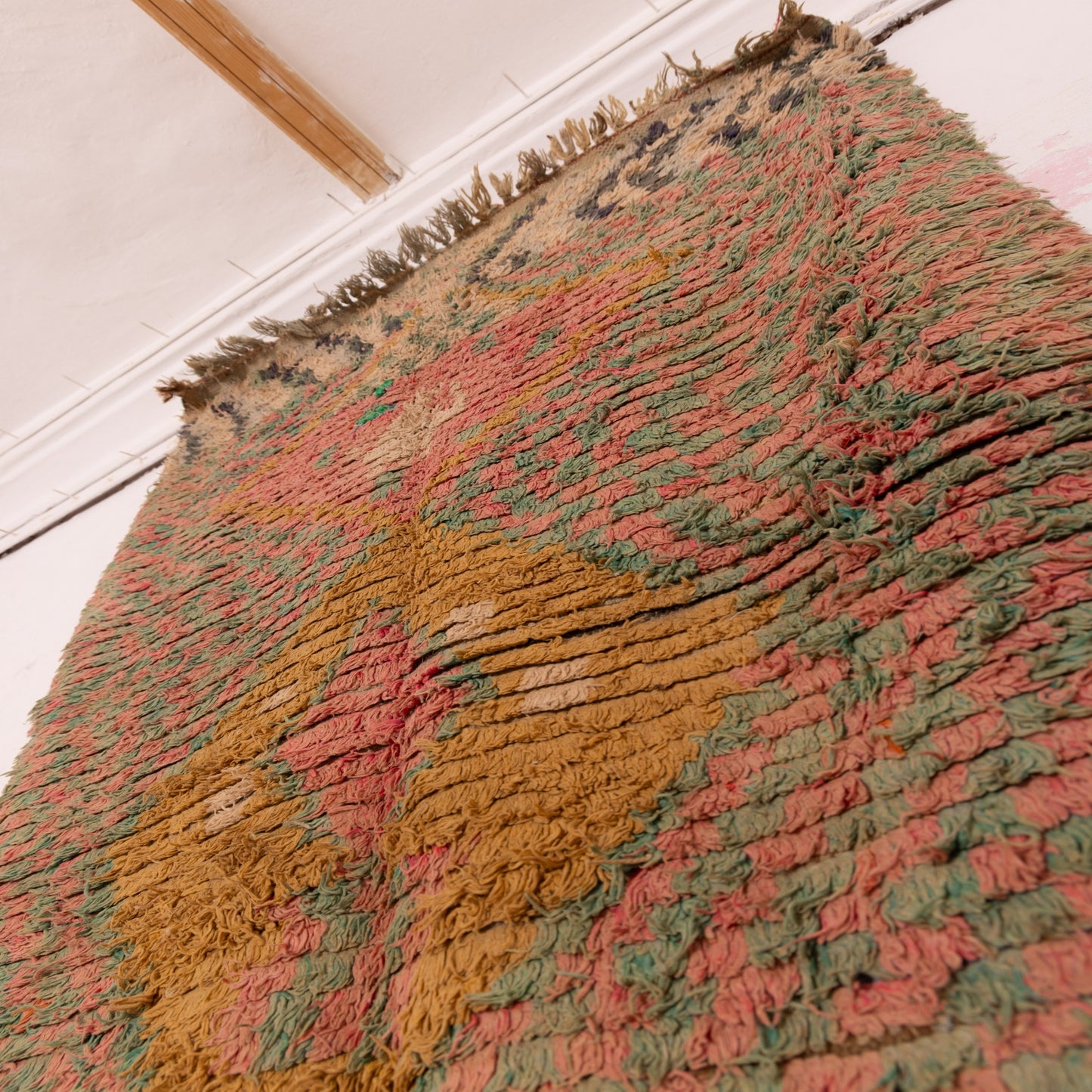 Vintage Moroccan Boucherouite Rug – Handmade Berber Carpet with Earthy Geometric Design