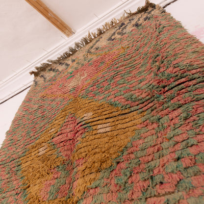 Vintage Moroccan Boucherouite Rug – Handmade Berber Carpet with Earthy Geometric Design