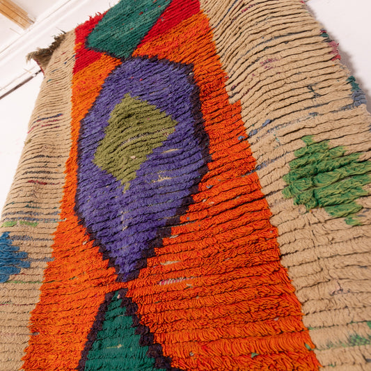 Handwoven Moroccan Corridor Rug - 80% Wool, 20% Cotton - Colorful Boho Berber Runner - Vintage Tribal Design