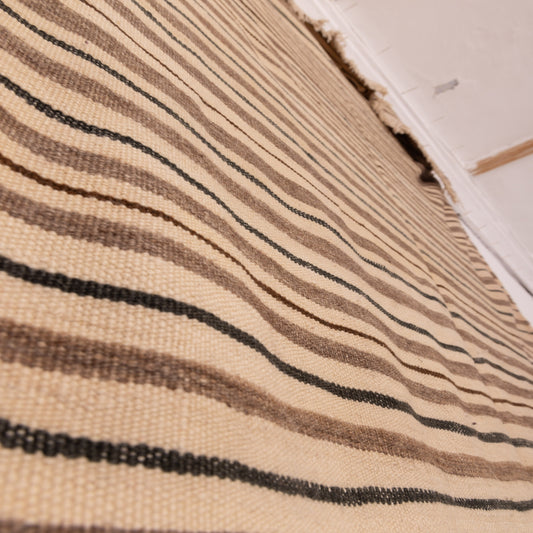 Vintage Moroccan Handira Kilim - Handwoven Striped Wool Rug - Berber Boho Decor