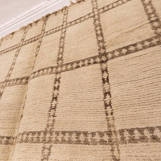 Vintage Moroccan Zanafi Rug - Flatweave Wool Rug - Handmade Berber Kilim - Neutral Grid Pattern - Natural Wool Area Rug - 100% Wool