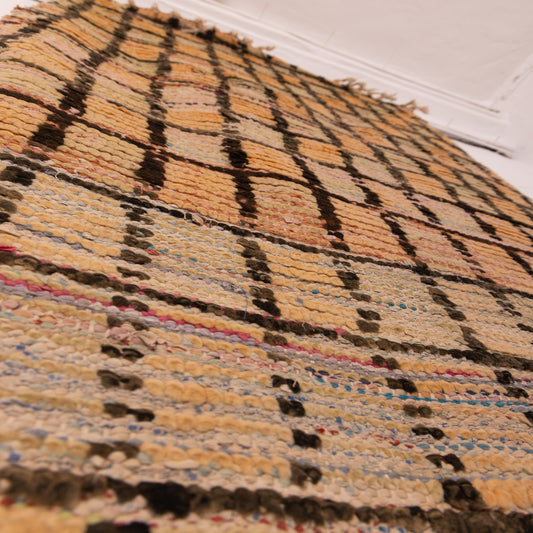Vintage Moroccan Corridor Rug - Handwoven Neutral Grid Runner - Berber Wool Hallway Rug