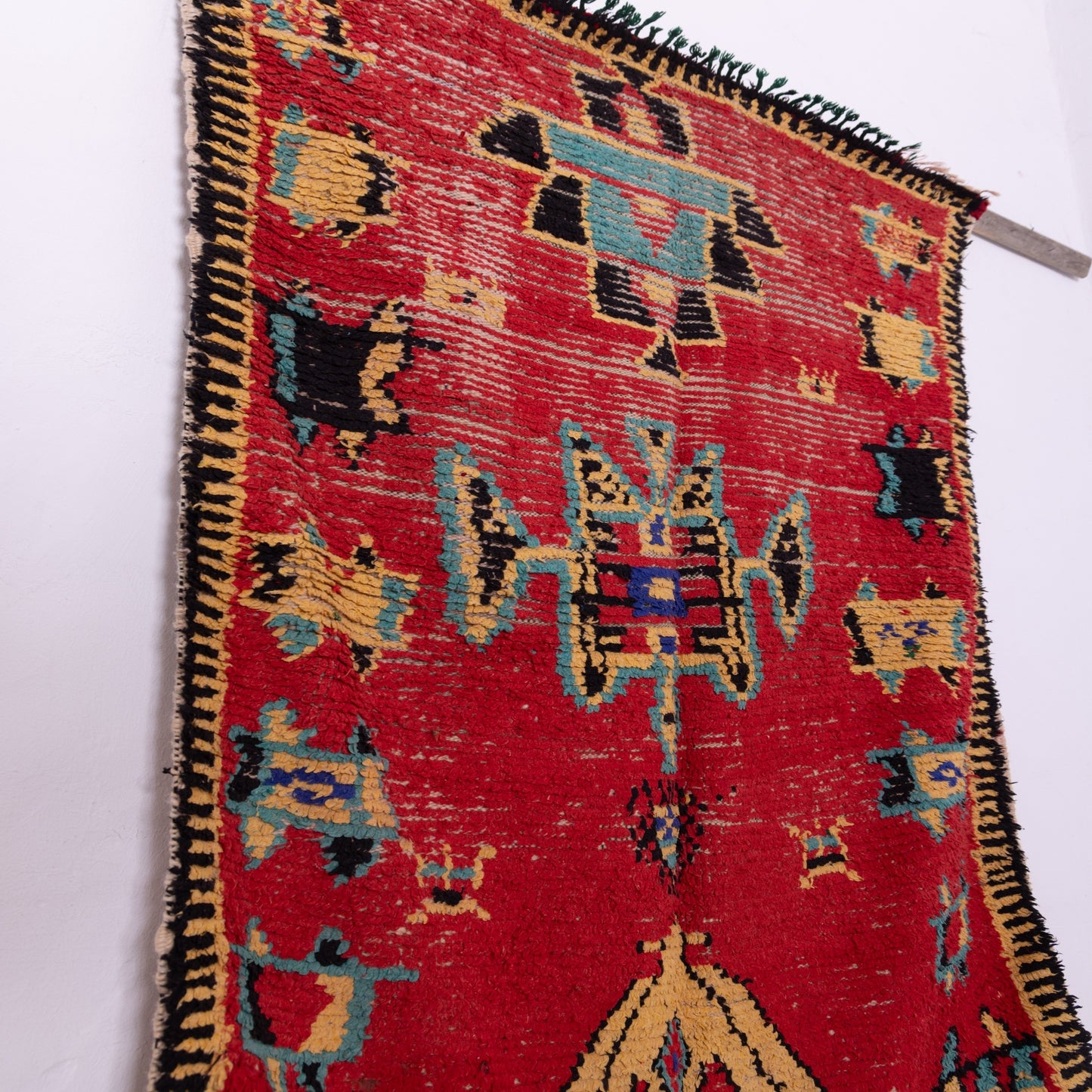 Vintage Moroccan Azilal Rug - Tribal Symbols on Bold Red - 100% Wool Handwoven Art
