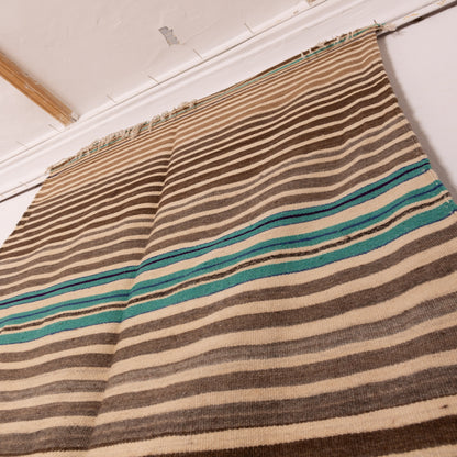 Vintage Moroccan Striped Wool Blanket | Handwoven Berber Textile | Authentic Nomadic Kilim ; 5,91 ft /3,94 ft