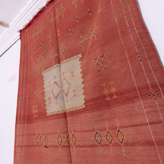 Handwoven Moroccan Akhnif Rug – Warm Terracotta Berber Wool & Cotton Carpet