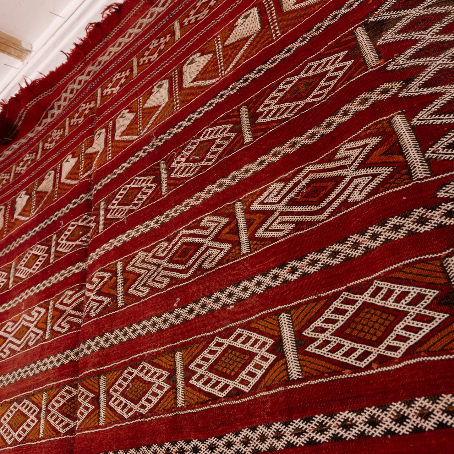 Vintage Moroccan Zemmour Rug | Handwoven Berber Kilim | Tribal Red Wool Carpet ; 11,98 ft / 5,91 ft