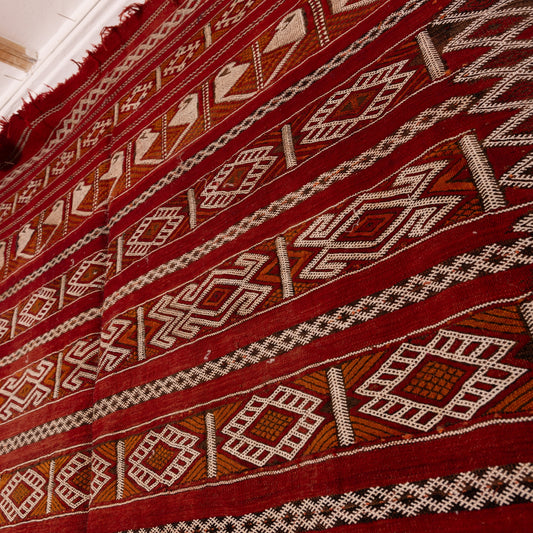 Vintage Moroccan Zemmour Rug - Handwoven Berber Kilim - Tribal Red Wool Carpet