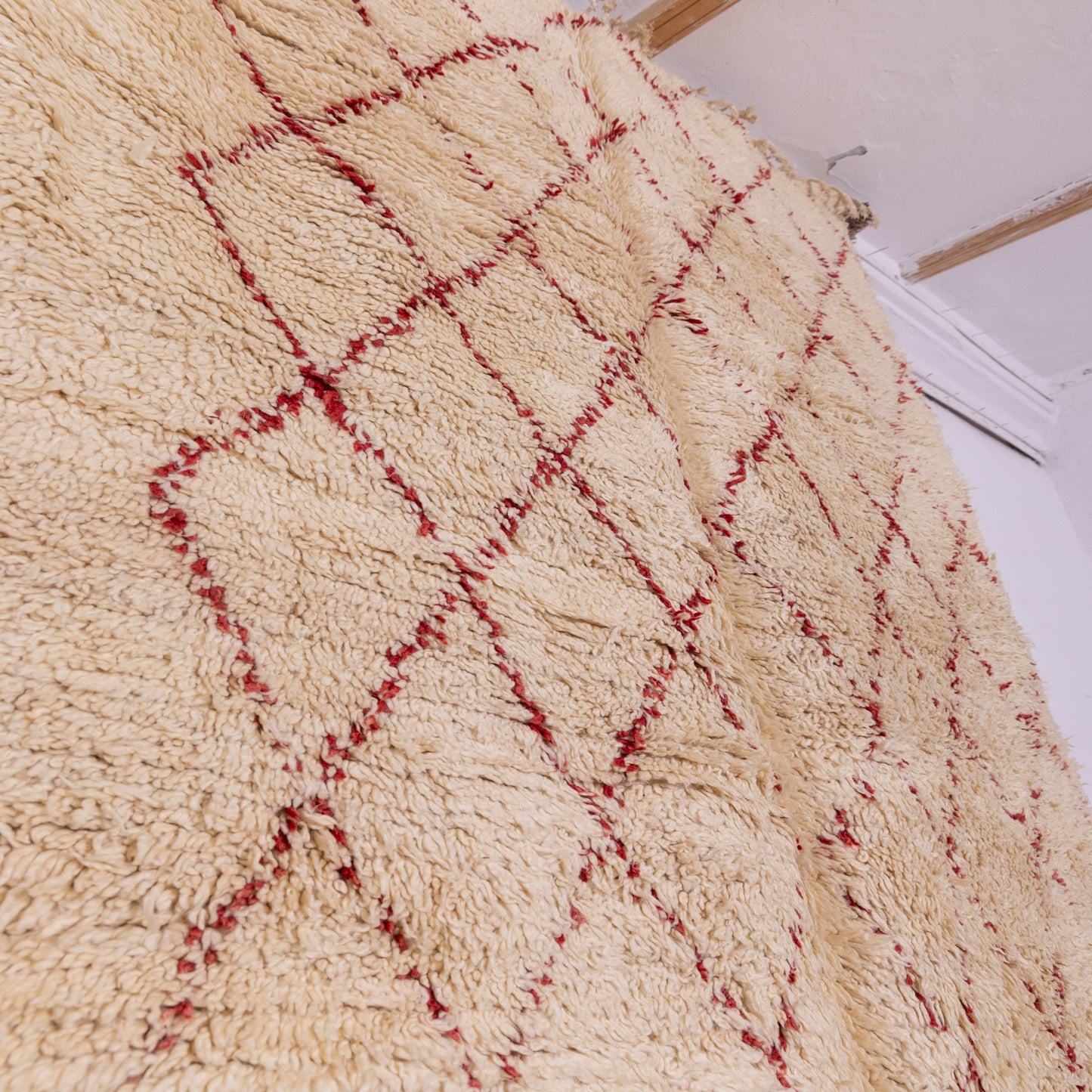 Vintage Moroccan Berber Rug – Handwoven Wool Carpet with Red Diamond Patterns ; 11,98 ft / 6,23 ft