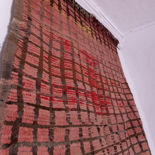 Vintage Bjaad Moroccan Rug - Handwoven Berber Wool Rug - Traditional Red & Black Geometric Carpet - Authentic Moroccan Floor Decor