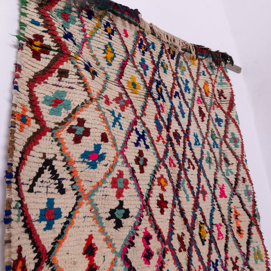 Colorful Vintage Azilal Rug - Handwoven Moroccan Wool Carpet with Tribal Diamond Motif - Boho Wall Decor or Area Rug