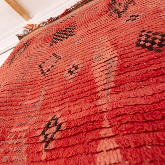 Vintage Moroccan Flat-Weave Corridor Rug - Handwoven Wool Runner in Terracotta & Black - Zanafi-Inspired Hallway Carpet - Tribal Boho Decor