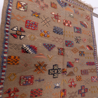 Handwoven Moroccan Akhnif Rug – Wool & Cotton Berber Tapestry ; 5,25 ft / 3,61 ft
